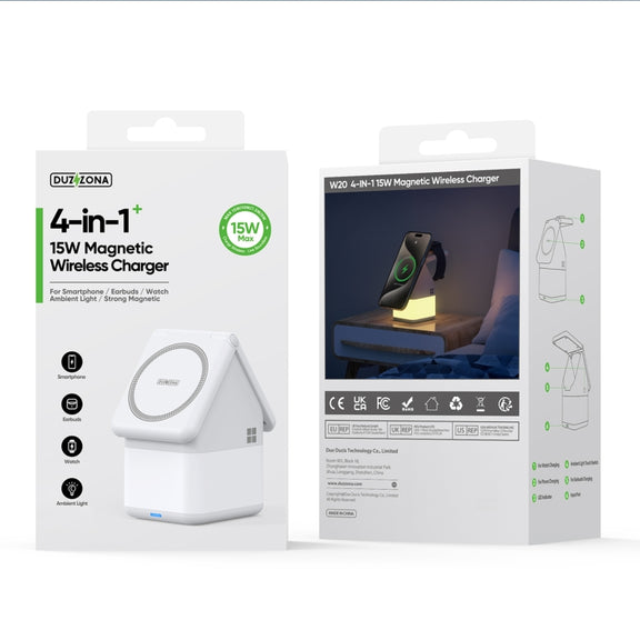 DUZZONA W20 4 in 1 15W Magnetic Wireless Charger Station(White)
