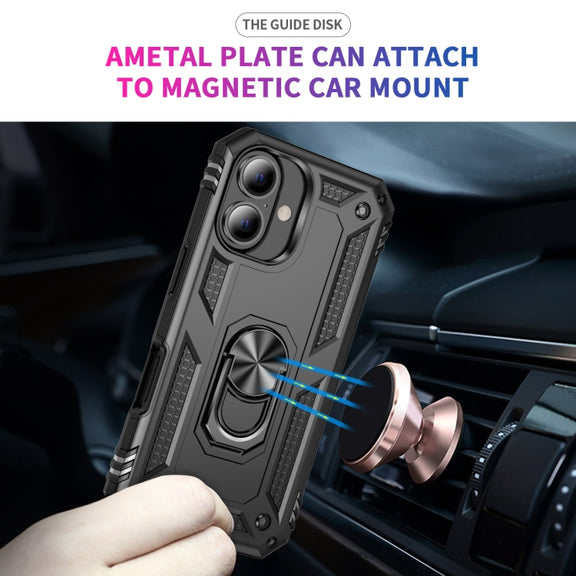 For iPhone 16 Shockproof TPU Hybrid PC Phone Case with Holder(Black)