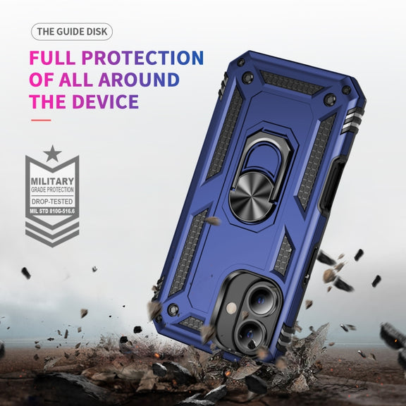 For iPhone 16 Shockproof TPU Hybrid PC Phone Case with Holder(Blue)