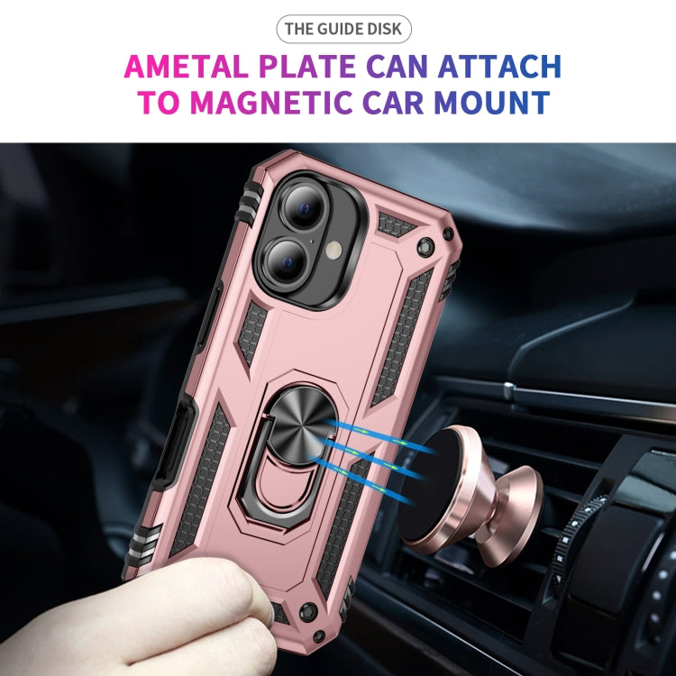 For iPhone 16 Shockproof TPU Hybrid PC Phone Case with Holder(Rose Gold)