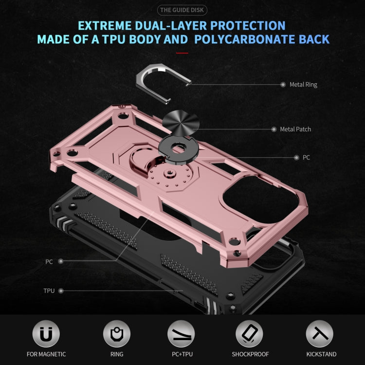 For iPhone 16 Shockproof TPU Hybrid PC Phone Case with Holder(Rose Gold)
