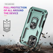 For iPhone 16 Shockproof TPU Hybrid PC Phone Case with Holder(Dark Green)