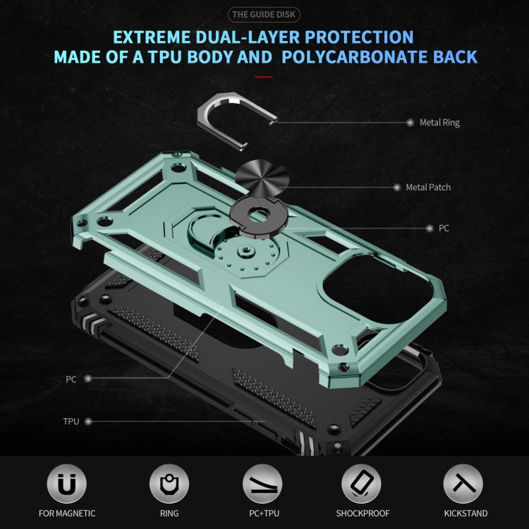 For iPhone 16 Shockproof TPU Hybrid PC Phone Case with Holder(Dark Green)