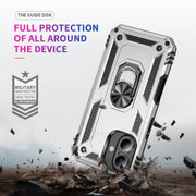 For iPhone 16 Shockproof TPU Hybrid PC Phone Case with Holder(Silver)