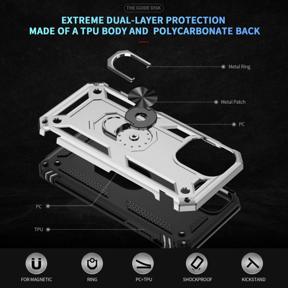For iPhone 16 Shockproof TPU Hybrid PC Phone Case with Holder(Silver)