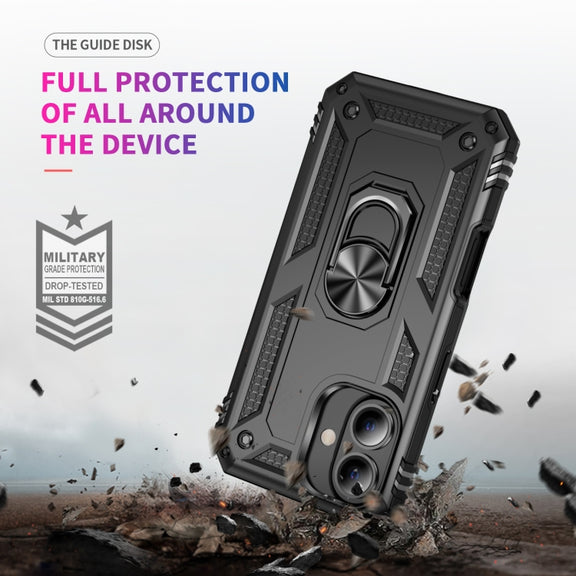 For iPhone 16 Plus Shockproof TPU Hybrid PC Phone Case with Holder(Black)