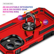 For iPhone 16 Plus Shockproof TPU Hybrid PC Phone Case with Holder(Red)
