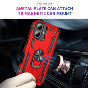 For iPhone 16 Plus Shockproof TPU Hybrid PC Phone Case with Holder(Red)