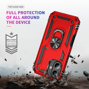 For iPhone 16 Plus Shockproof TPU Hybrid PC Phone Case with Holder(Red)