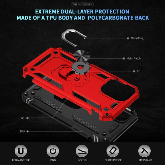 For iPhone 16 Plus Shockproof TPU Hybrid PC Phone Case with Holder(Red)