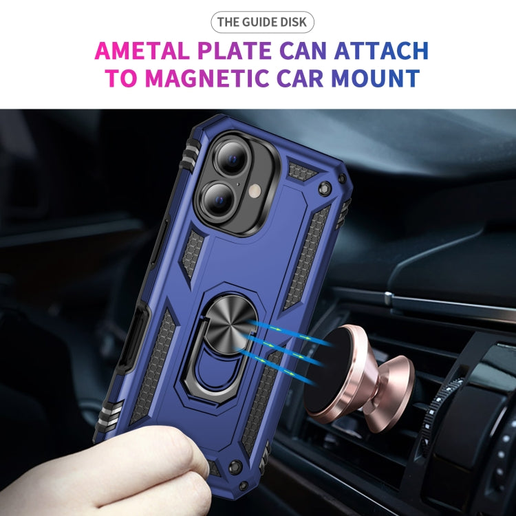 For iPhone 16 Plus Shockproof TPU Hybrid PC Phone Case with Holder(Blue)