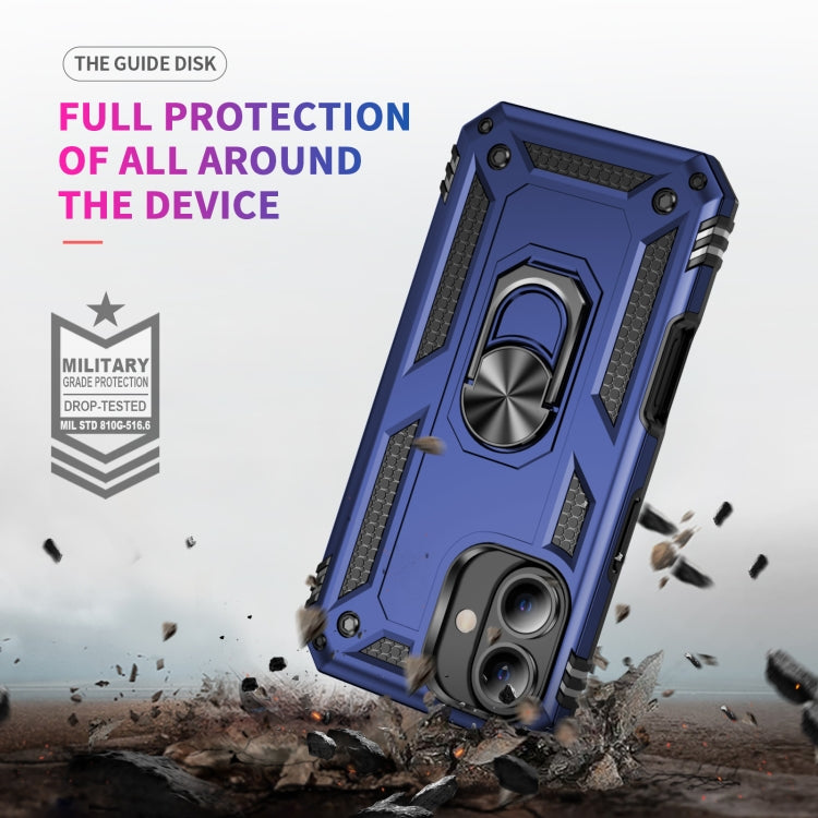 For iPhone 16 Plus Shockproof TPU Hybrid PC Phone Case with Holder(Blue)