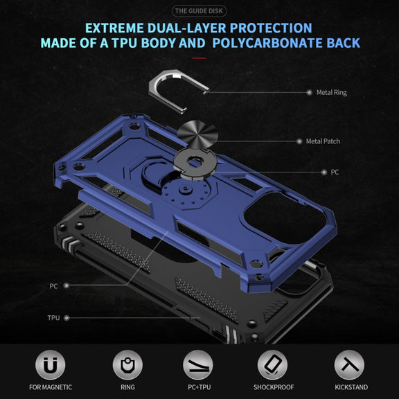For iPhone 16 Plus Shockproof TPU Hybrid PC Phone Case with Holder(Blue)
