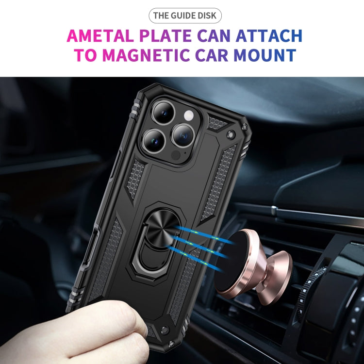 For iPhone 16 Pro Shockproof TPU Hybrid PC Phone Case with Holder(Black)