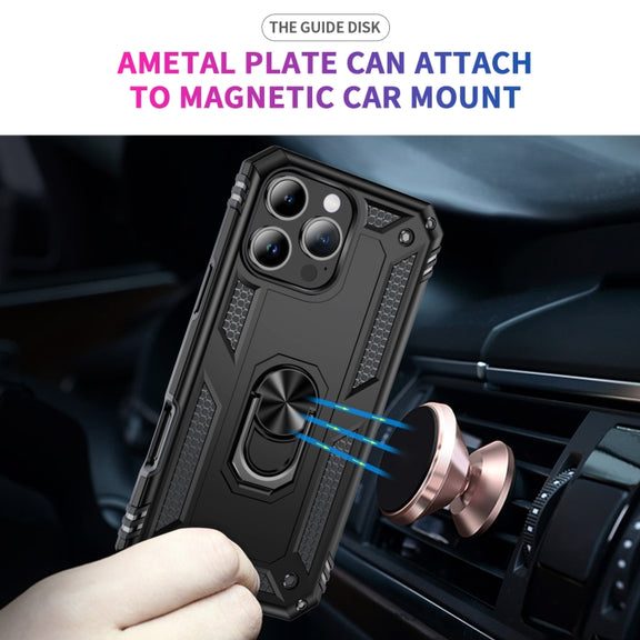 For iPhone 16 Pro Shockproof TPU Hybrid PC Phone Case with Holder(Black)