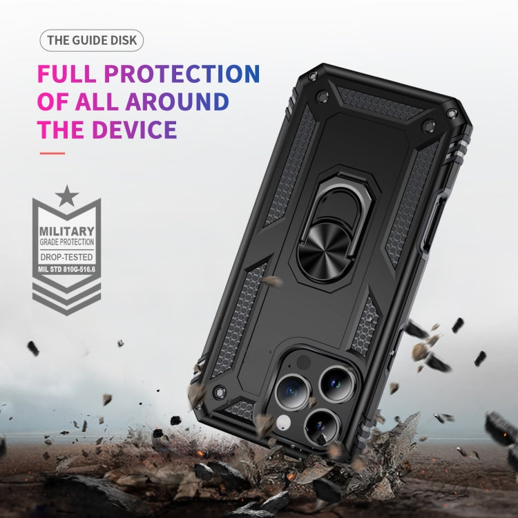 For iPhone 16 Pro Shockproof TPU Hybrid PC Phone Case with Holder(Black)