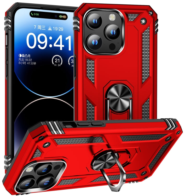 For iPhone 16 Pro Shockproof TPU Hybrid PC Phone Case with Holder(Red)