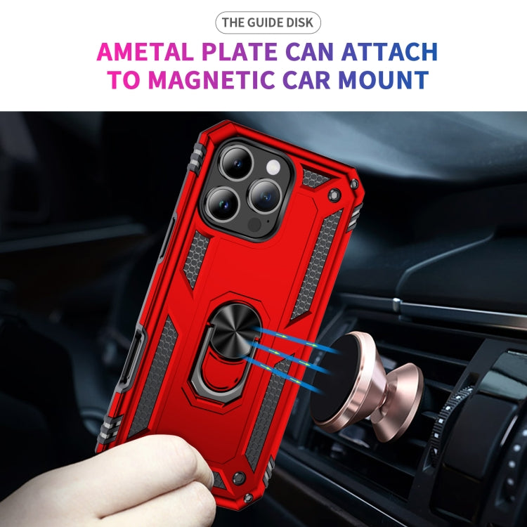 For iPhone 16 Pro Shockproof TPU Hybrid PC Phone Case with Holder(Red)