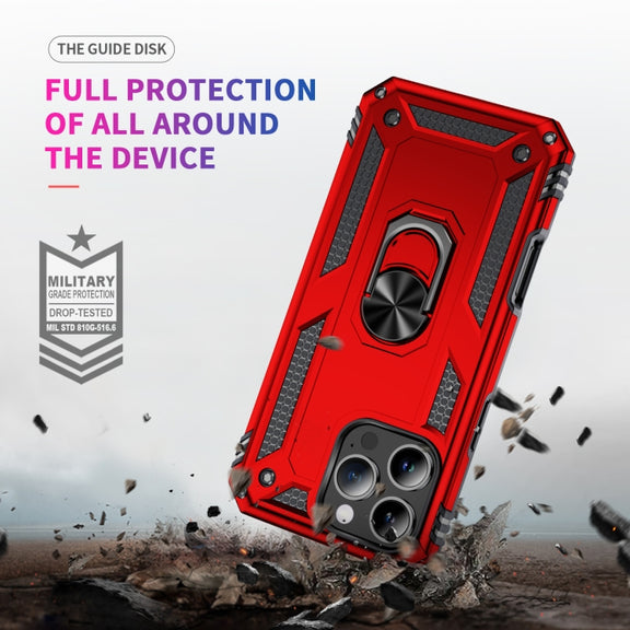 For iPhone 16 Pro Shockproof TPU Hybrid PC Phone Case with Holder(Red)