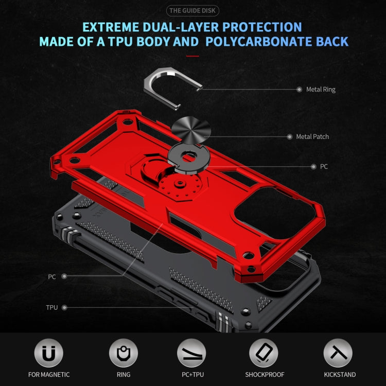 For iPhone 16 Pro Shockproof TPU Hybrid PC Phone Case with Holder(Red)