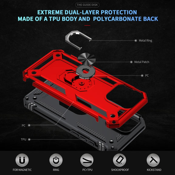 For iPhone 16 Pro Shockproof TPU Hybrid PC Phone Case with Holder(Red)
