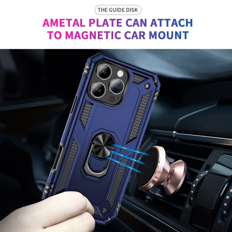 For iPhone 16 Pro Shockproof TPU Hybrid PC Phone Case with Holder(Blue)