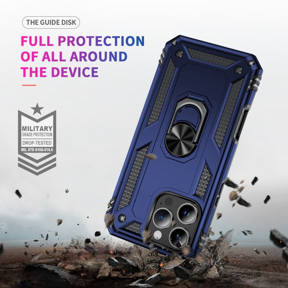For iPhone 16 Pro Shockproof TPU Hybrid PC Phone Case with Holder(Blue)