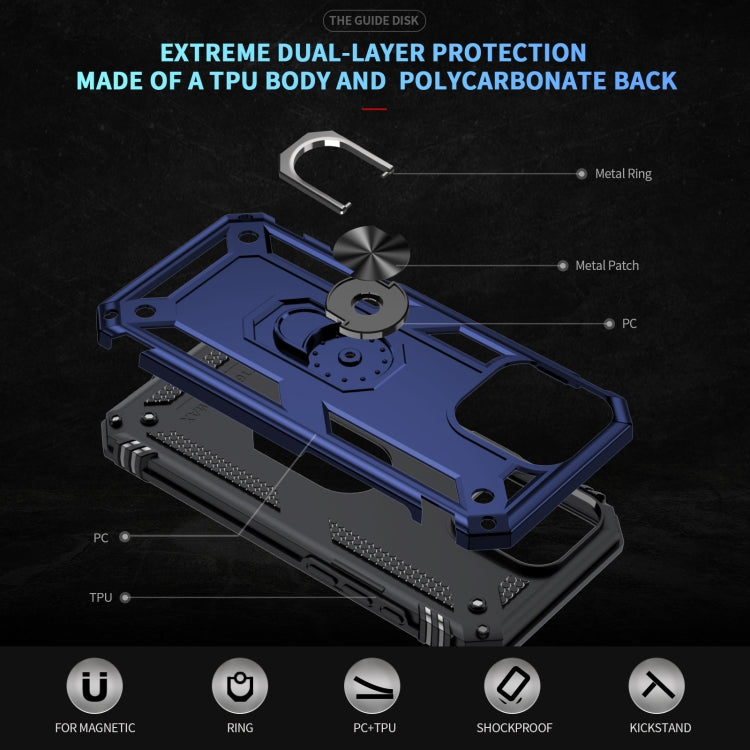 For iPhone 16 Pro Shockproof TPU Hybrid PC Phone Case with Holder(Blue)