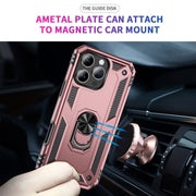 For iPhone 16 Pro Shockproof TPU Hybrid PC Phone Case with Holder(Rose Gold)