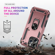 For iPhone 16 Pro Shockproof TPU Hybrid PC Phone Case with Holder(Rose Gold)
