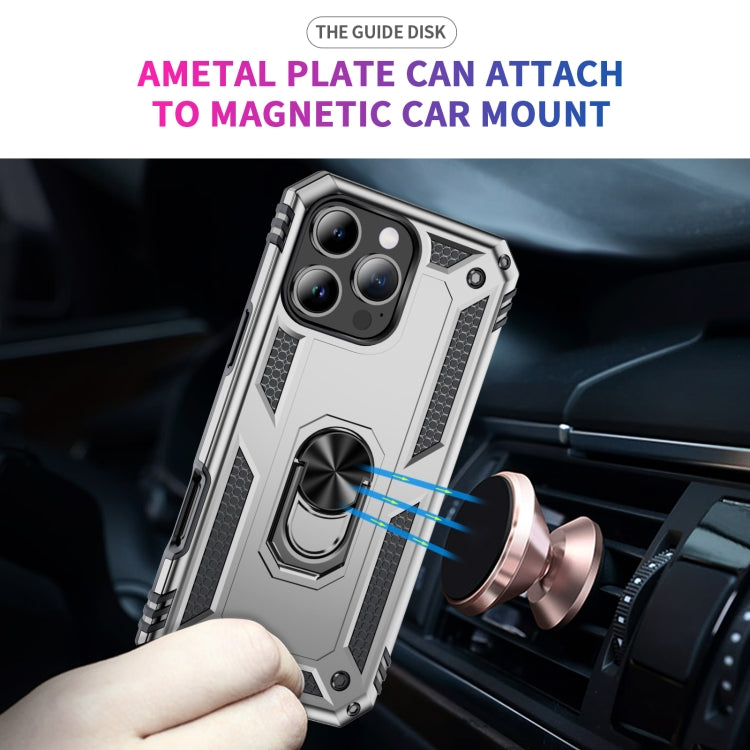 For iPhone 16 Pro Shockproof TPU Hybrid PC Phone Case with Holder(Silver)