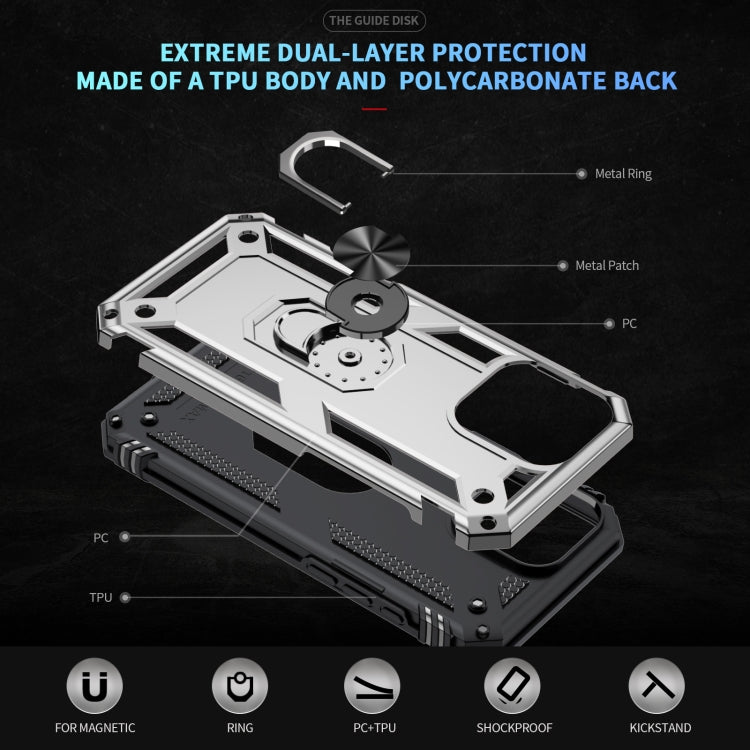 For iPhone 16 Pro Shockproof TPU Hybrid PC Phone Case with Holder(Silver)
