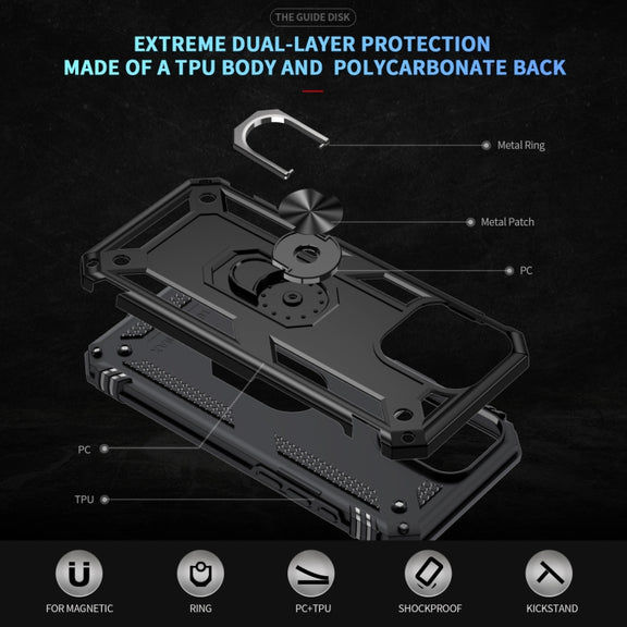 For iPhone 16 Pro Max Shockproof TPU Hybrid PC Phone Case with Holder(Black)