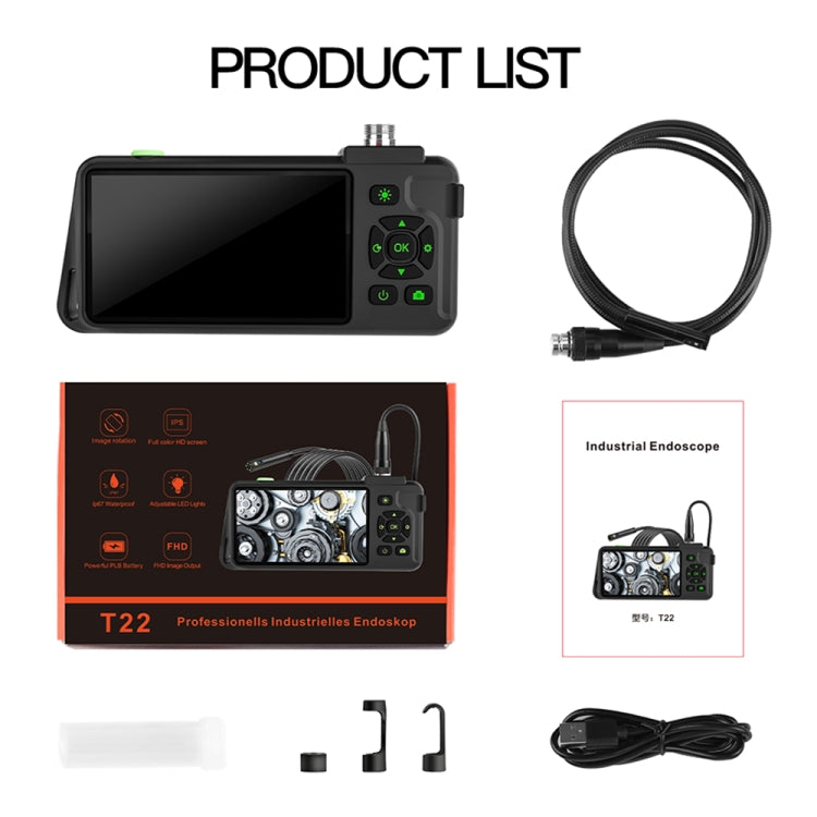 T22 4.5 inch IPS Color Screen 3.9mm Single Camera Hard Cable Industrial Endoscope, Length:2m(Black Orange)