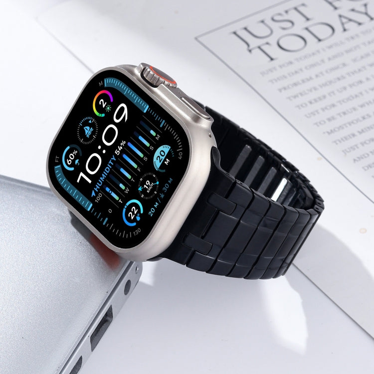 For Apple Watch Series 9 45mm Magnetic Stainless Steel Watch Band(Black)