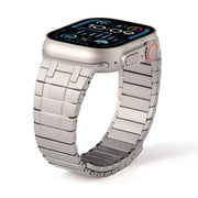 For Apple Watch Series 3 42mm Magnetic Stainless Steel Watch Band(Titanium Gold)