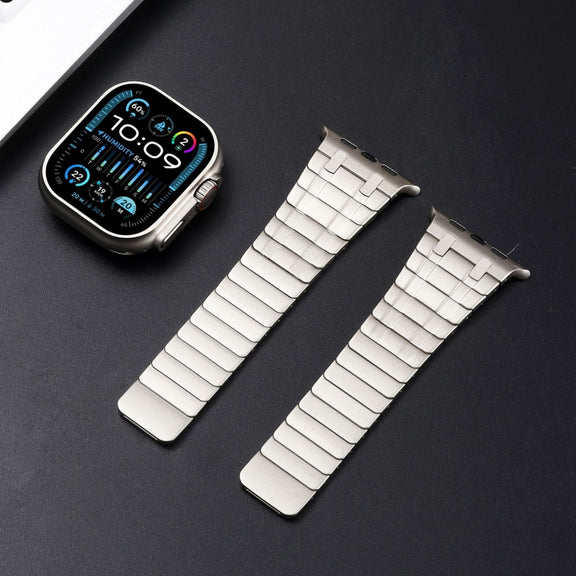 For Apple Watch Series 3 42mm Magnetic Stainless Steel Watch Band(Titanium Gold)
