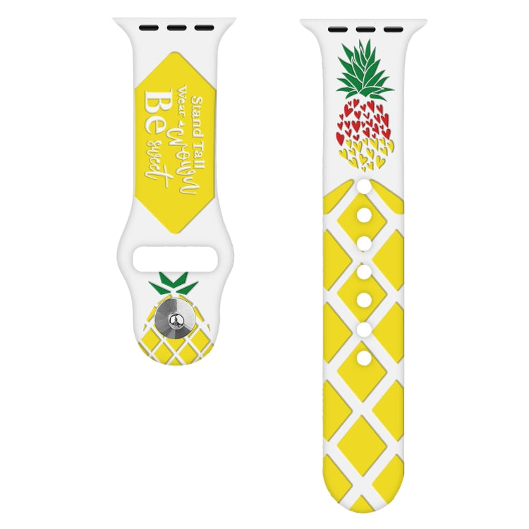 For Apple Watch SE 2023 44mm Embossed Color Printed Silicone Watch Band(Pineapple)