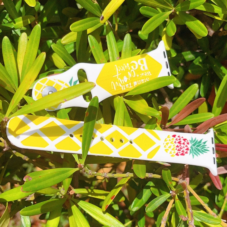 For Apple Watch SE 2023 44mm Embossed Color Printed Silicone Watch Band(Pineapple)