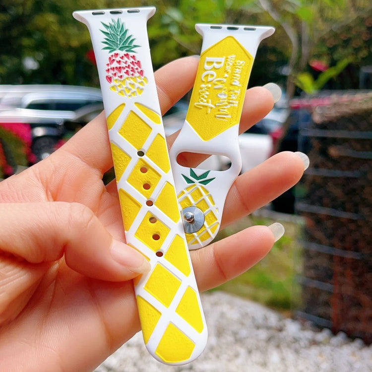 For Apple Watch SE 2023 44mm Embossed Color Printed Silicone Watch Band(Pineapple)