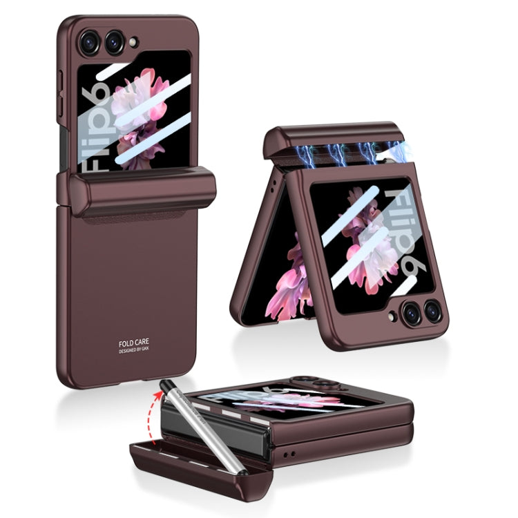For Samsung Galaxy Z Flip6 GKK Integrated Magnetic Full Coverage Flip Phone Case with Pen Box+Pen(Wine Red)