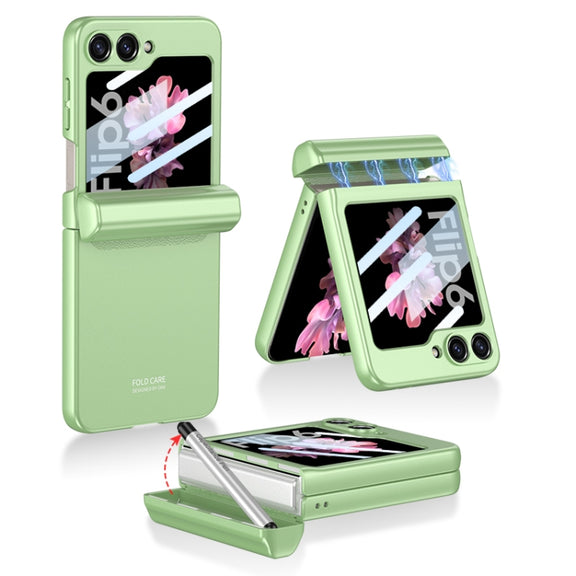 For Samsung Galaxy Z Flip6 / Flip7 FE GKK Integrated Magnetic Full Coverage Flip Phone Case with Pen Box+Pen(Green)