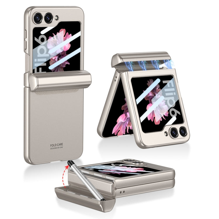 For Samsung Galaxy Z Flip6 / Flip7 FE GKK Integrated Magnetic Full Coverage Flip Phone Case with Pen Box+Pen(Gray)