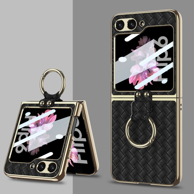 For Samsung Galaxy Z Flip6 GKK Integrated Plating Weave Texture Phone Case with Ring Holder(Black)