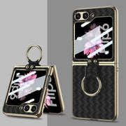 For Samsung Galaxy Z Flip6 GKK Integrated Plating Weave Texture Phone Case with Ring Holder(Black)