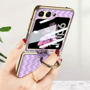 For Samsung Galaxy Z Flip6 GKK Integrated Plating Weave Texture Phone Case with Ring Holder(Black)