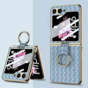 For Samsung Galaxy Z Flip6 / Flip7 FE GKK Integrated Plating Weave Texture Phone Case with Ring Holder(Blue)