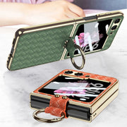 For Samsung Galaxy Z Flip6 / Flip7 FE GKK Integrated Plating Weave Texture Phone Case with Ring Holder(Blue)
