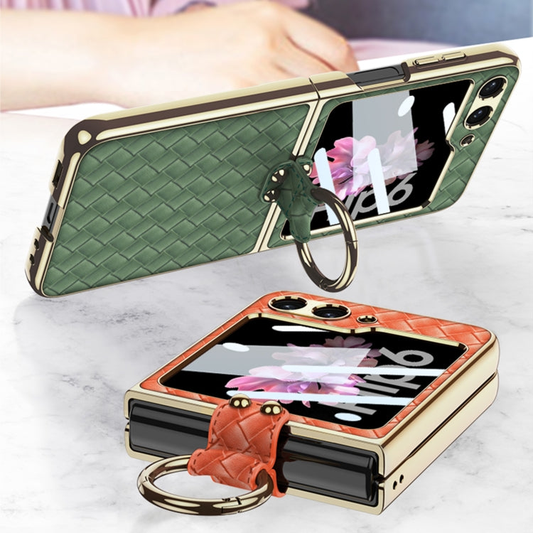 For Samsung Galaxy Z Flip6 / Flip7 FE GKK Integrated Plating Weave Texture Phone Case with Ring Holder(Blue)