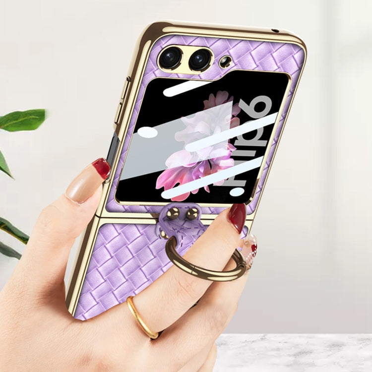 For Samsung Galaxy Z Flip6 / Flip7 FE GKK Integrated Plating Weave Texture Phone Case with Ring Holder(Blue)